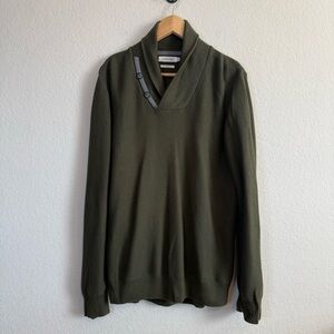 Arturo Calle Olive Green Cotton Long Sleeve Shawl Button Collar Sweater Shirt MD